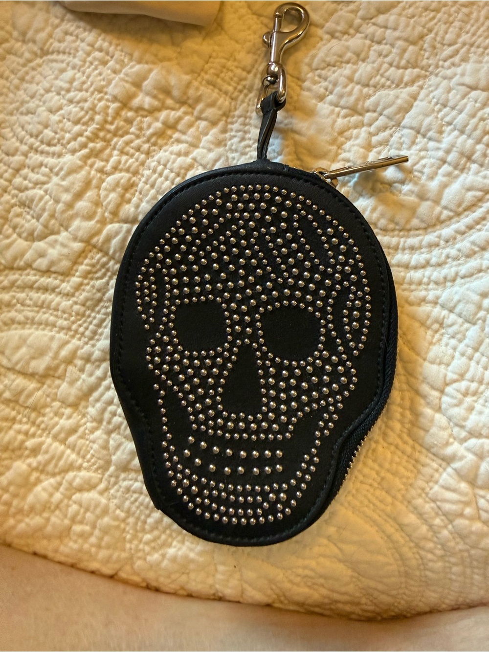 Alexander McQueen Black Skull Studded Leather Key Pouch with Silver Hardware